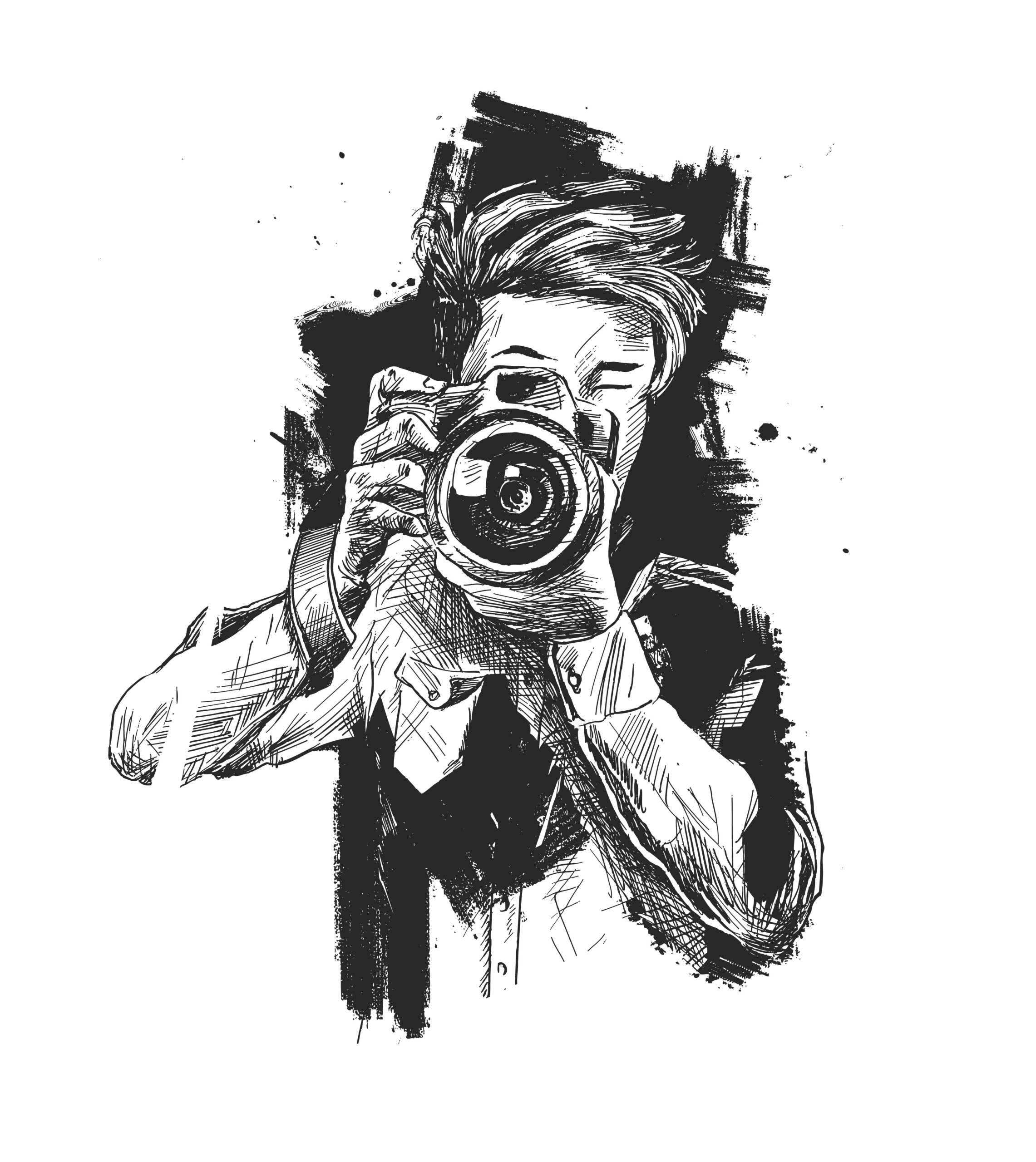 Male Photographer With Camera, Hand Drawn Sketch t-shirt design.